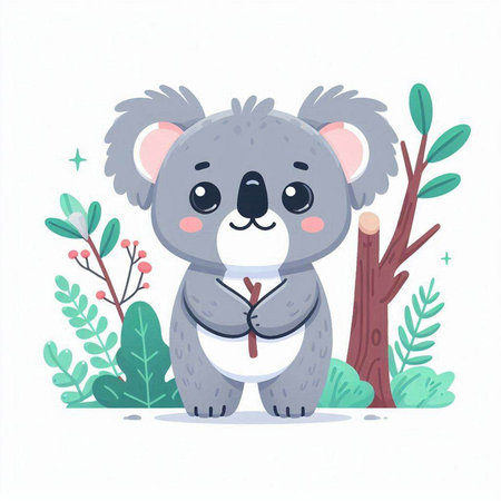 Cute cartoon koala in the forest. Vector illustration on white background.のイラスト素材