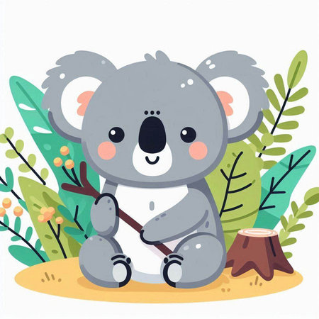 Cute koala sitting on the ground. Vector cartoon illustration.のイラスト素材