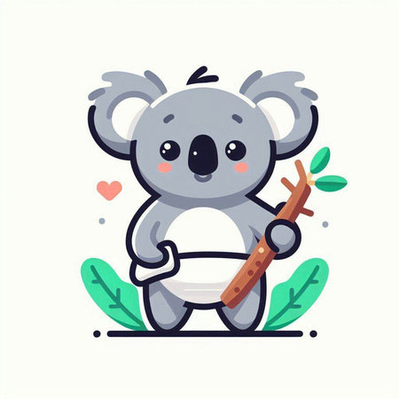 Cute koala with a stick. Vector illustration in a flat style.のイラスト素材