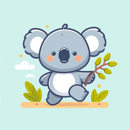 Cute koala holding a branch. Vector illustration in cartoon style.のイラスト素材