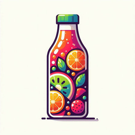 Bottle of detox water with fruits and berries. Vector illustration.のイラスト素材