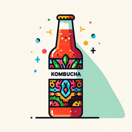 Kombucha beer bottle. Hand drawn doodle vector illustration.のイラスト素材