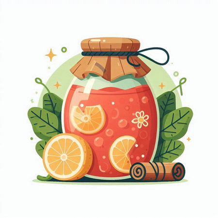 Citrus lemonade in a glass jar. Vector illustration.のイラスト素材