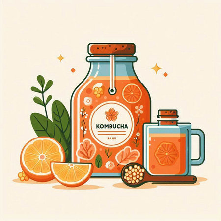 Citrus juice in a glass jar with a label. Vector illustration.のイラスト素材