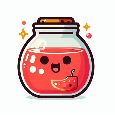 Cute cartoon jar of jam with funny face. Vector illustration.のイラスト素材
