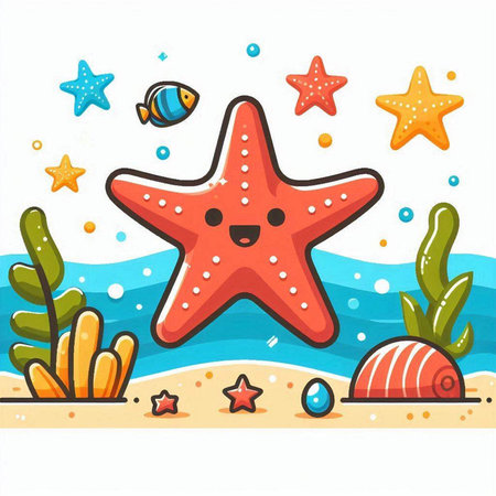 Cartoon starfish on the beach. Cute vector illustration.のイラスト素材