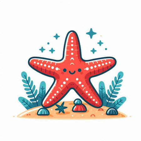 Cartoon starfish on the beach. Vector illustration in a flat style.のイラスト素材
