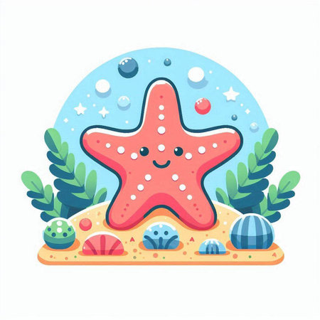 Cute starfish on the beach. Vector illustration in cartoon styleのイラスト素材
