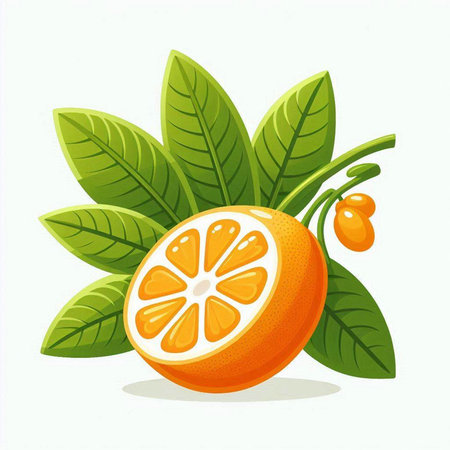Orange fruit with leaves isolated on a white background. Vector illustration.のイラスト素材