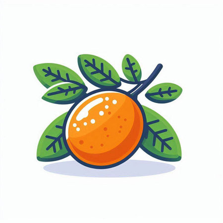 Orange fruit with leaves. Vector illustration isolated on a white background.のイラスト素材
