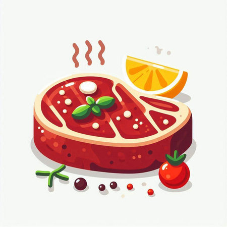 Steak with herbs and spices. Vector illustration of a piece of meat.のイラスト素材