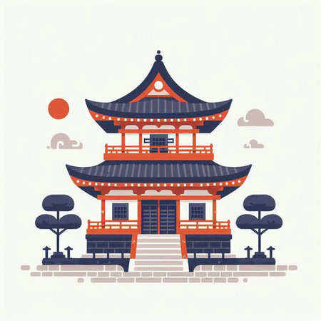 Chinese temple in flat style. Vector illustration of chinese temple.のイラスト素材