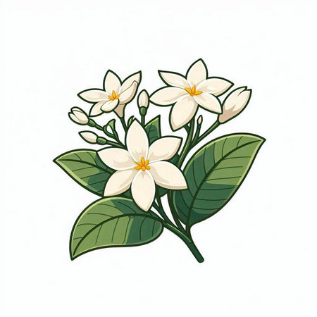 Jasmine flower isolated on white background. Vector illustration. Eps 10.のイラスト素材