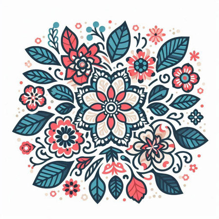 Floral vector pattern in doodle style with flowers and leavesのイラスト素材