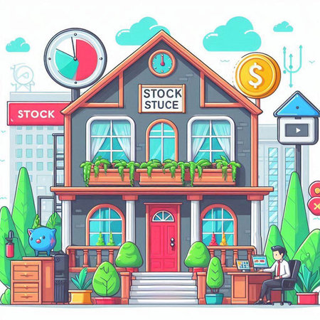 Real estate agency. Vector illustration of a house in cartoon style.のイラスト素材
