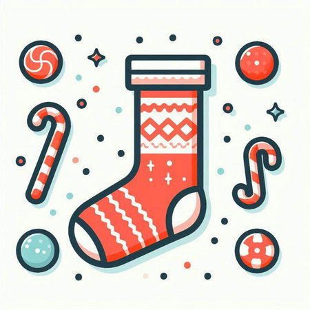 Christmas sock and candy. Vector illustration in trendy flat linear style.のイラスト素材