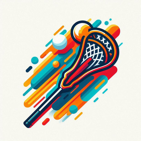 Vector illustration of cricket bat and ball on colorful background with lines.のイラスト素材