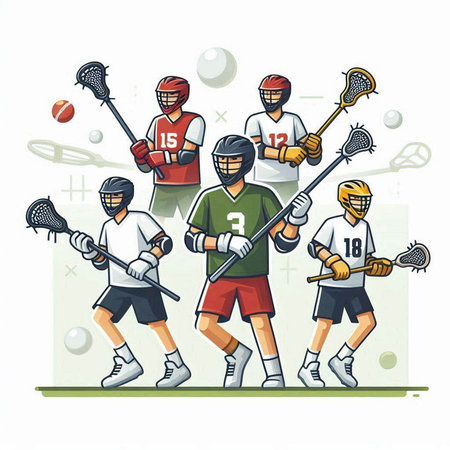 Lacrosse players team. Vector illustration of a team of professional lacrosse players.のイラスト素材