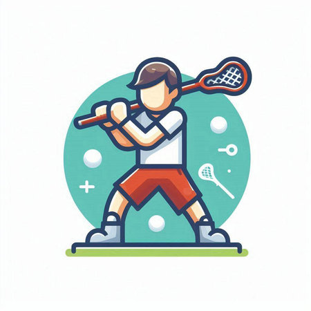 Vector illustration of a man playing lacrosse. Flat style design.のイラスト素材