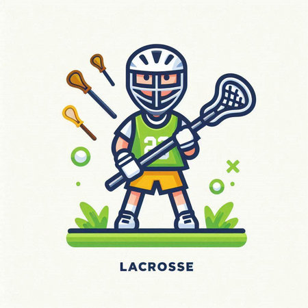 Lacrosse player with ball and stick. Vector linear sport icon.のイラスト素材