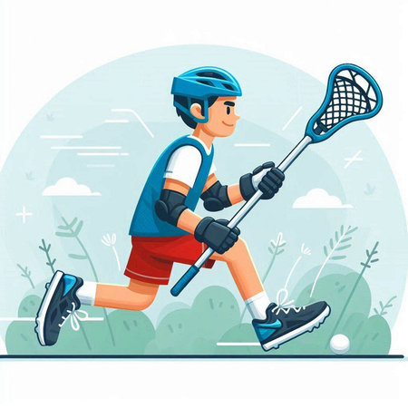 Vector illustration of a boy playing ice hockey in the park. Cartoon style.のイラスト素材