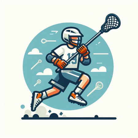 Lacrosse player in action. Vector illustration in flat style.のイラスト素材