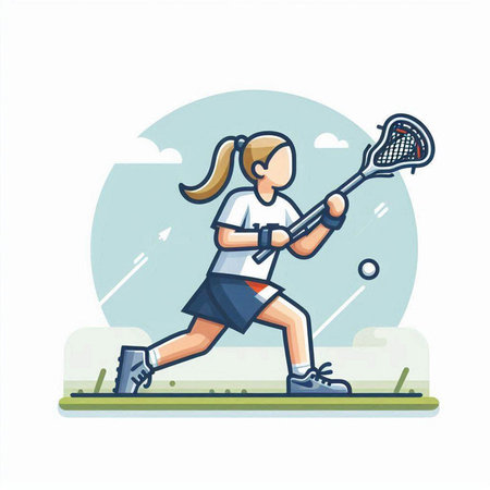 Girl playing tennis. Vector illustration in flat cartoon style on white background.のイラスト素材