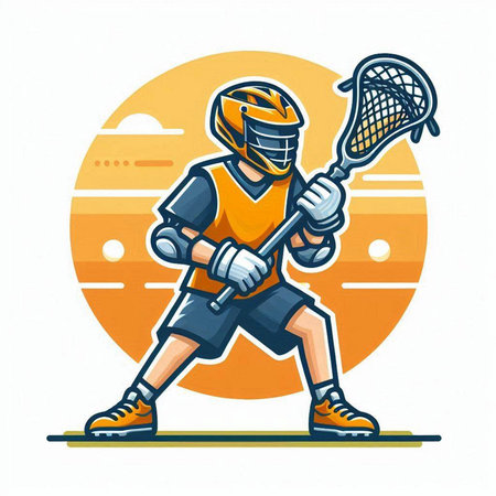 Vector illustration of a hockey player holding a lacrosse stick and puckのイラスト素材