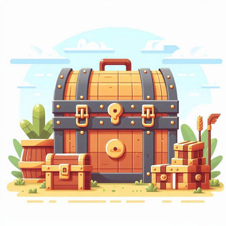 Wooden treasure chest. Vector illustration in cartoon style on white background.のイラスト素材