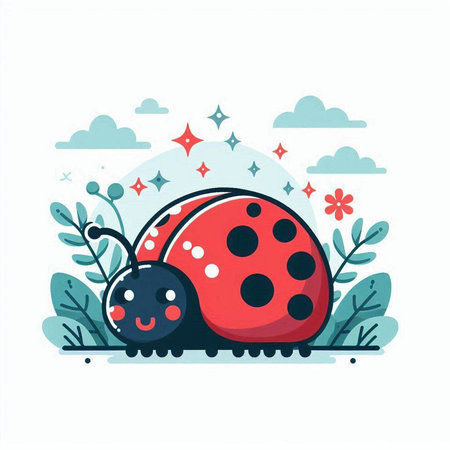 Cute ladybug in the garden. Vector illustration in cartoon style.のイラスト素材