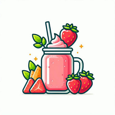 Strawberry smoothie in a mason jar, vector illustrationのイラスト素材