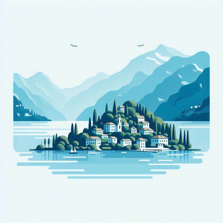 Mountain landscape. Lake Como. Italy. Vector illustration.のイラスト素材