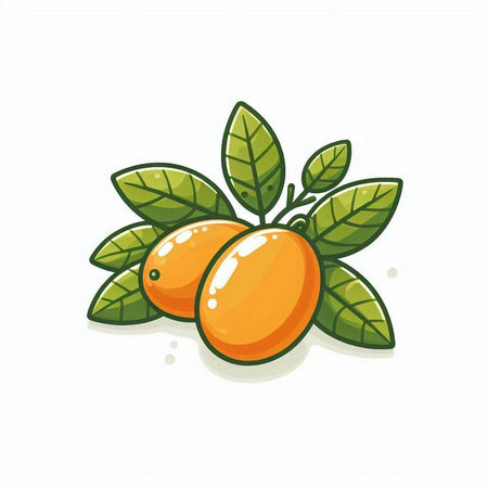 Loquat fruit with leaves isolated on white background. Vector illustration.のイラスト素材