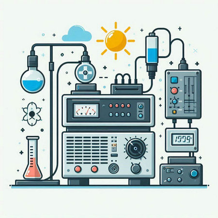 Vector illustration of science laboratory equipment. Flat line art style design.のイラスト素材