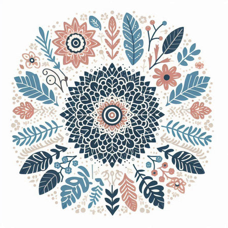 Hand drawn vector abstract floral illustration in scandinavian style.のイラスト素材