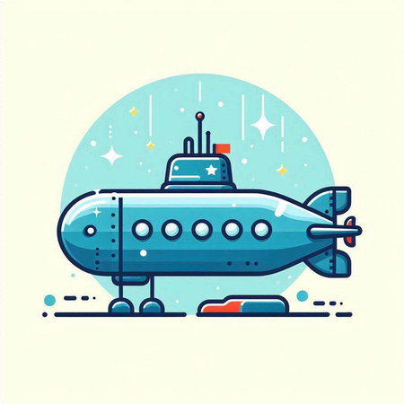 Submarine. Vector illustration in flat linear style. Isolated on white background.のイラスト素材