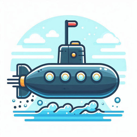 Submarine icon in flat style. Vector illustration of a submarine.のイラスト素材