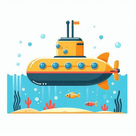 Cartoon submarine in the sea. Vector illustration in flat style.のイラスト素材