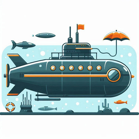 Submarine in the sea. Flat vector illustration isolated on white background.のイラスト素材