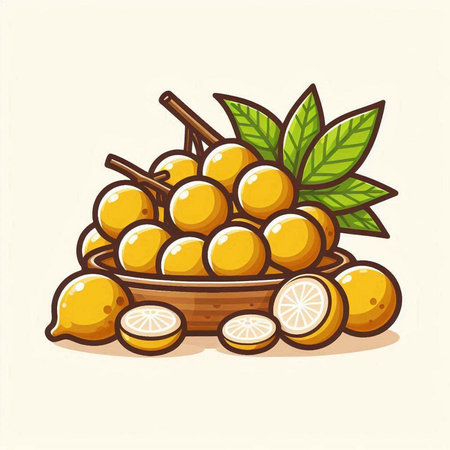 Bowl with kumquat fruits. Vector illustration for your designのイラスト素材