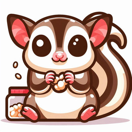 Cute cartoon sugar glider with a jar of honey. Vector illustration.のイラスト素材