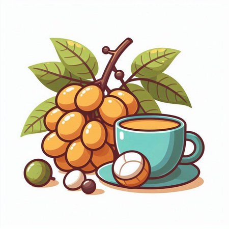 Vector illustration of a cup of coffee with fruits on a white backgroundのイラスト素材