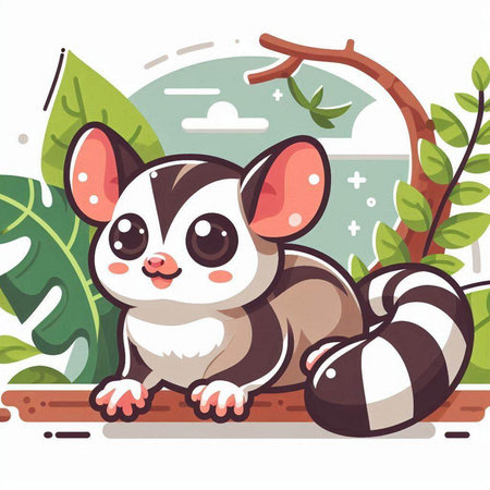 Cute cartoon raccoon sitting on a branch. Vector illustration.のイラスト素材