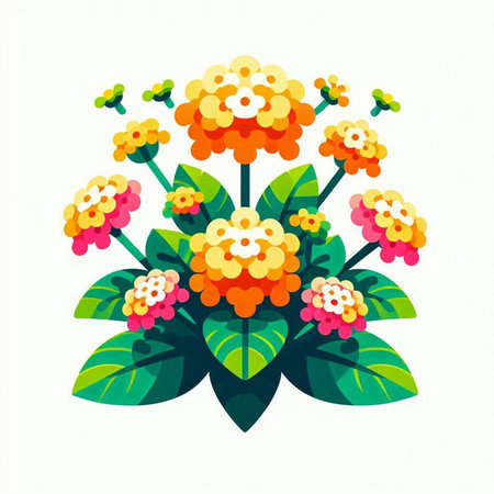 Illustration of a bunch of yellow and orange flowers on a white backgroundのイラスト素材