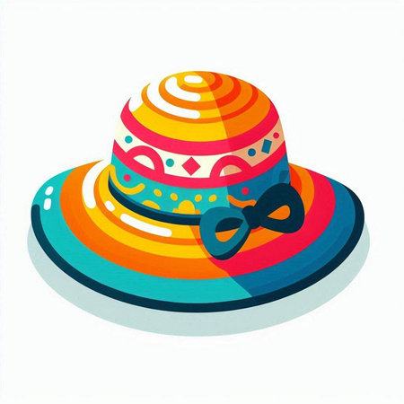 Illustration of a colorful hat with a pair of hearts on a white backgroundのイラスト素材