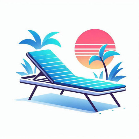 Beach chair with palm trees on white background. Vector illustration.のイラスト素材