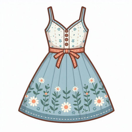 Illustration of a dress with floral pattern on a white background.のイラスト素材