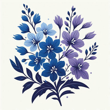 Blue flowers in retro style. Floral bouquet. Vector illustration.のイラスト素材