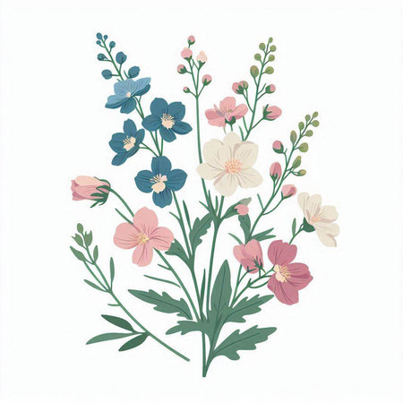 vector illustration of a bouquet of wildflowers on a white backgroundのイラスト素材