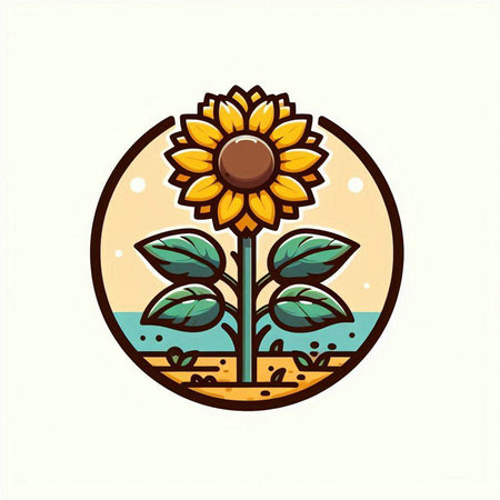 Sunflower icon. Vector illustration of a sunflower on the beach.のイラスト素材